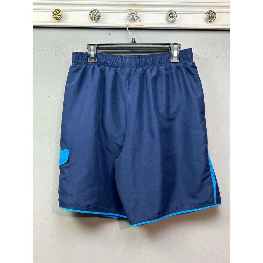 Nike Swim‎ Trunks Mens Large Navy Blue NESS7472 Colorblock Cargo Pocket Athletic